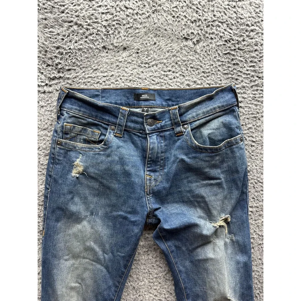 True Religion Rocco Relaxed Skinny Distressed Denim Jeans‎ Blue Mens Size 31